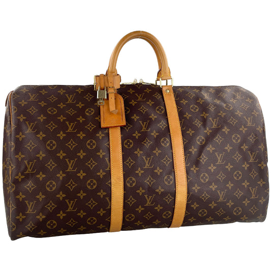 Louis Vuitton Monogram Keepall 55 Coated Canvas Fabric Brown Boston Bag 4888