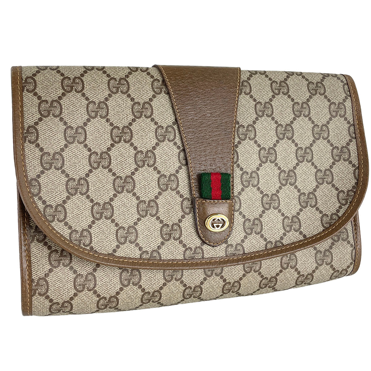GUCCI Old Gucci Sherry Line PVC Leather Beige Brown Clutch bag 4900