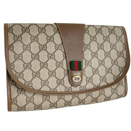 GUCCI Old Gucci Sherry Line PVC Leather Beige Brown Clutch bag 4900