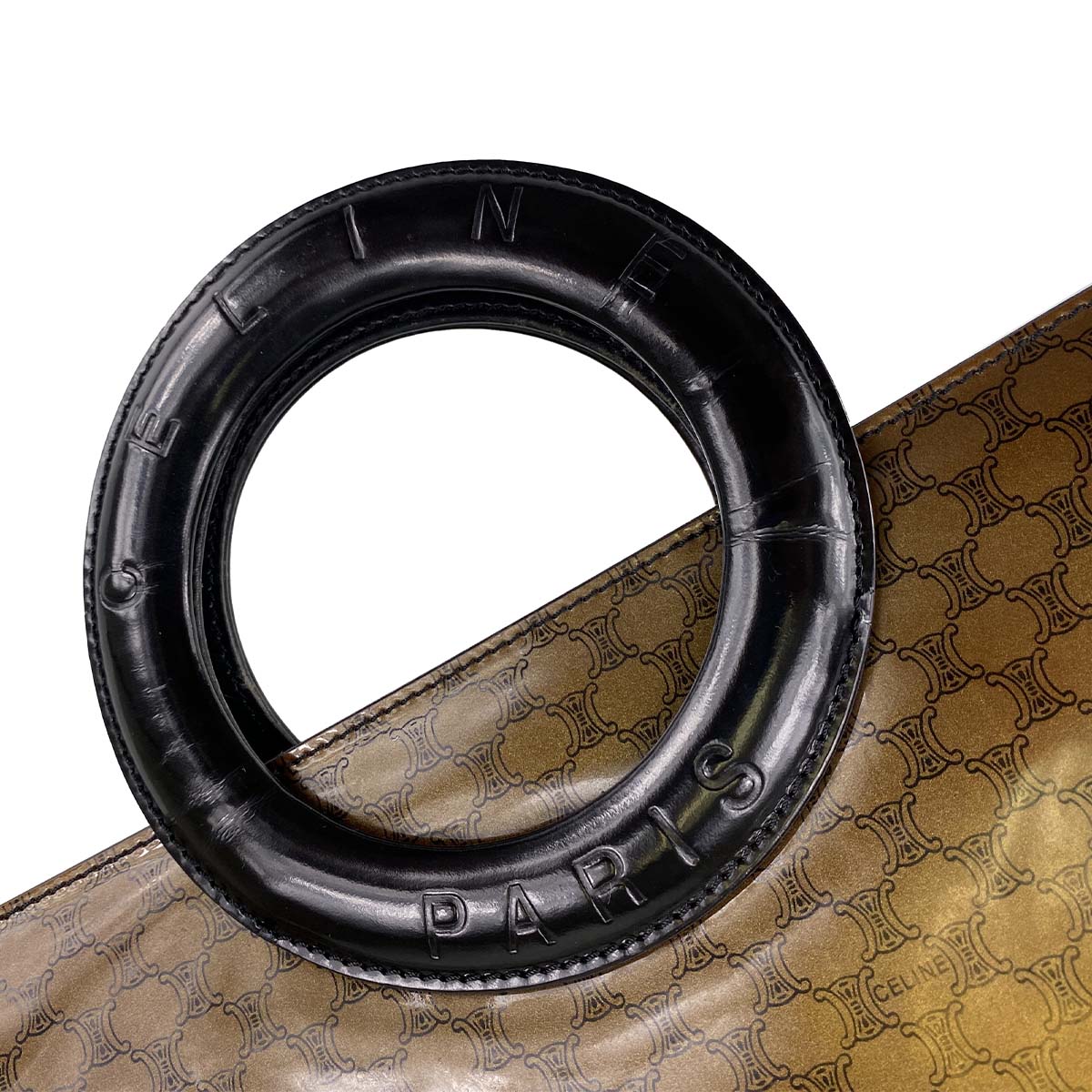 CELINE Macadam Circle PVC Fabric Brown Black Handbag 24