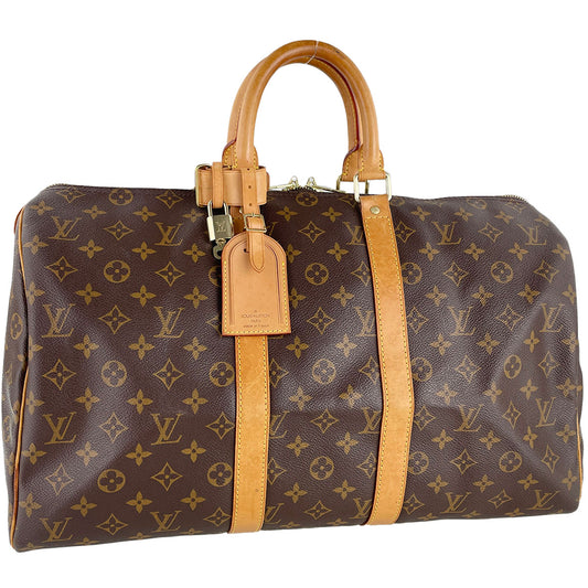 Louis Vuitton Monogram Keepall 45 Coated Canvas Fabric Brown Boston Bag 4879