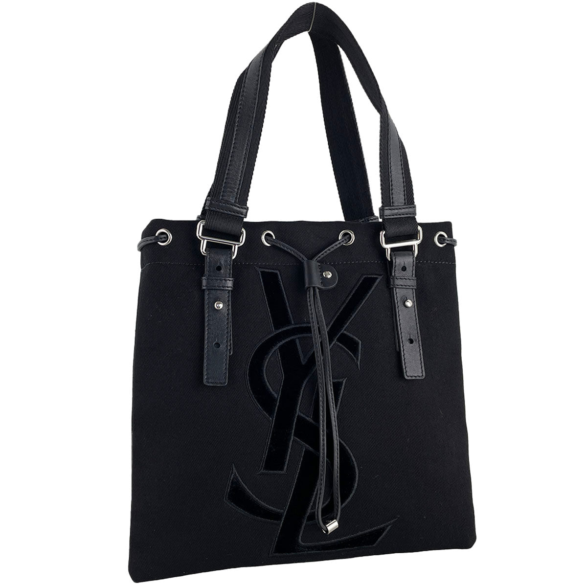 Saint Laurent Rive Gauche Kahala Canvas Fabric Black Handbag 4886