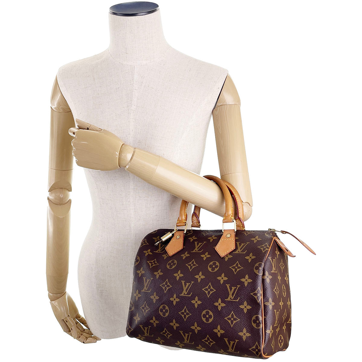 Louis Vuitton Monogram Speedy 25 Coated Canvas Fabric Brown Handbag 4941