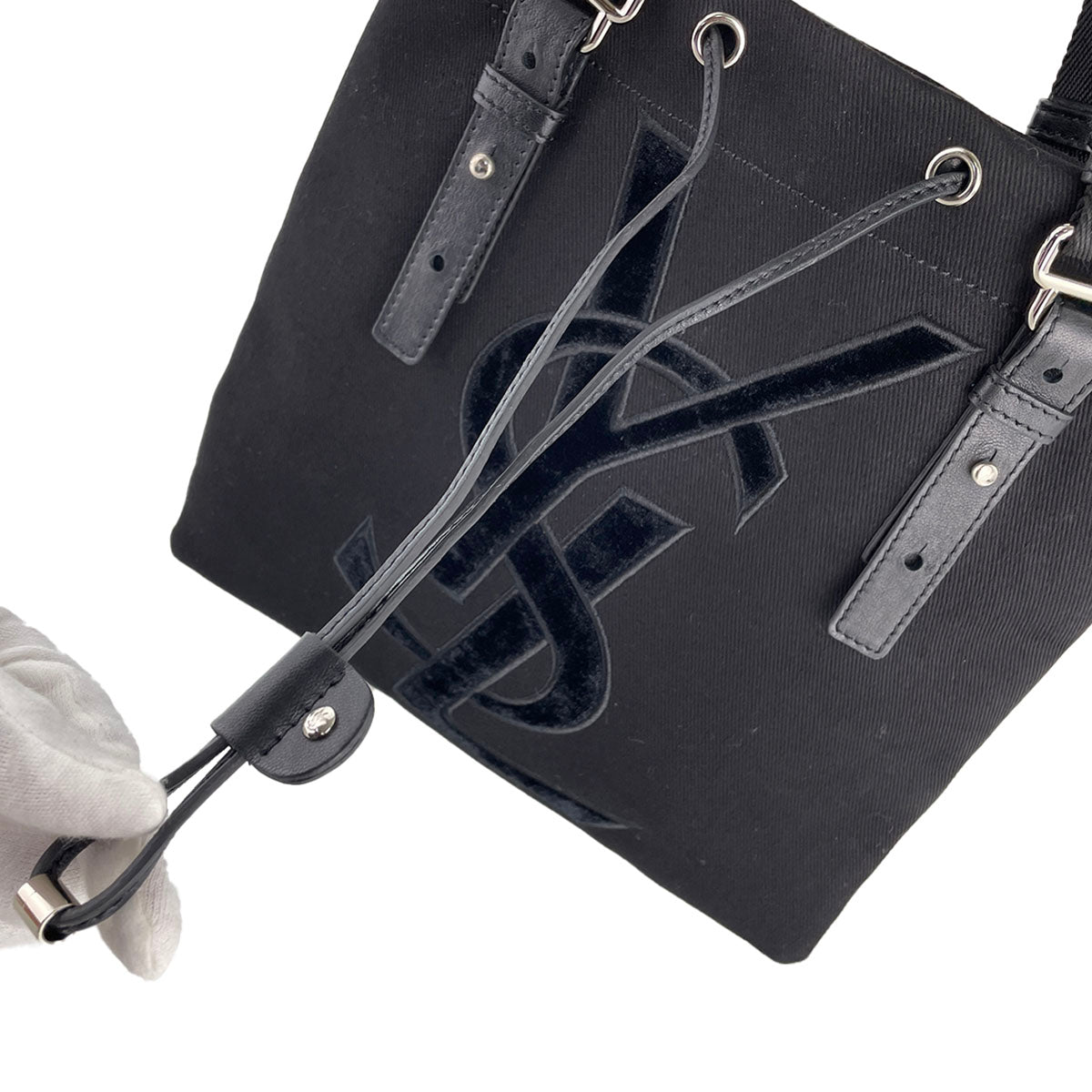 Saint Laurent Rive Gauche Kahala Canvas Fabric Black Handbag 4886