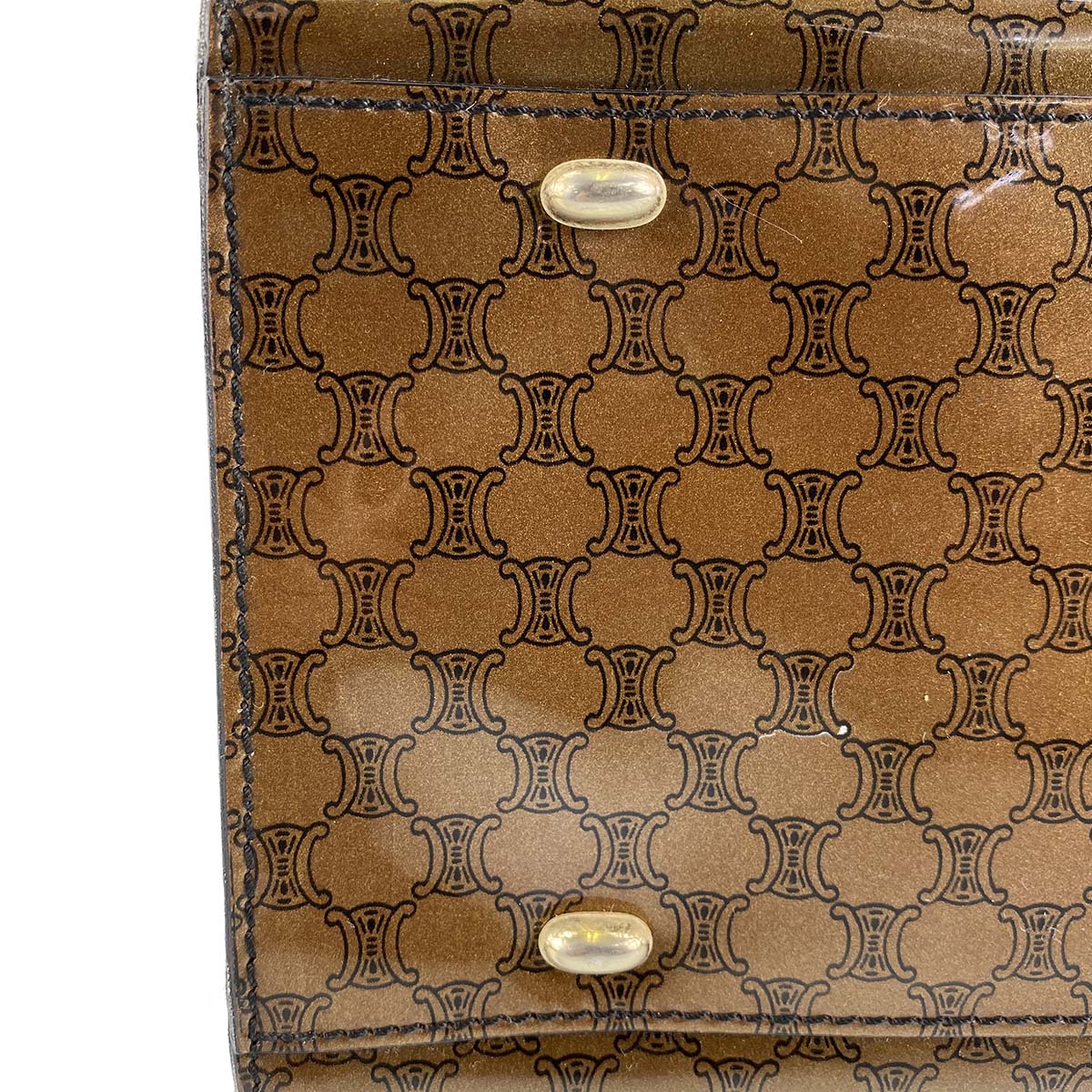 CELINE Macadam Circle PVC Fabric Brown Black Handbag 24
