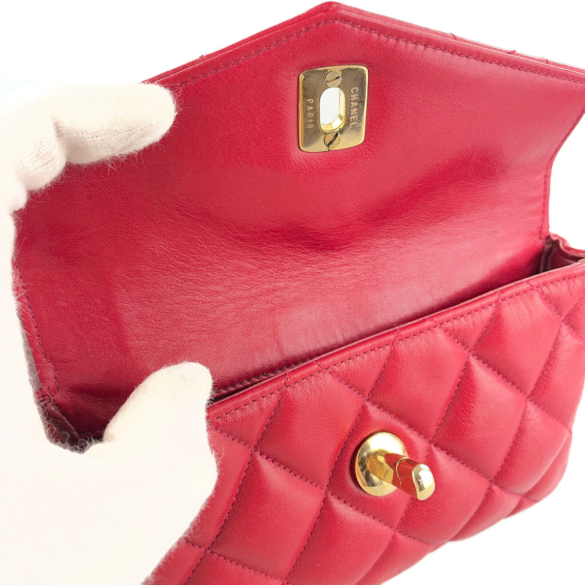 CHANEL Matelasse Lambskin Leather Red Waist bag 4921