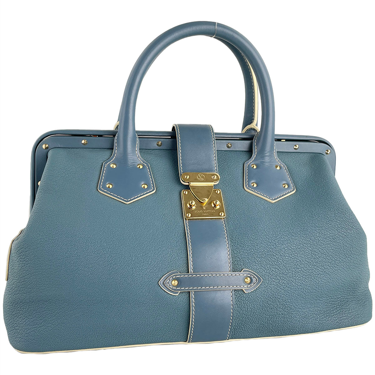 Louis Vuitton Suhali Angenieux PM Leather Fabric Blue Handbag 4851