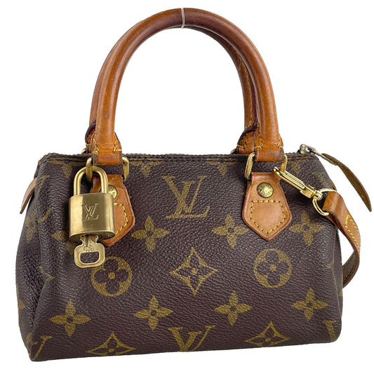 Louis Vuitton Monogram Mini speedy 2way Coated Canvas Fabric Brown Handbag 4877