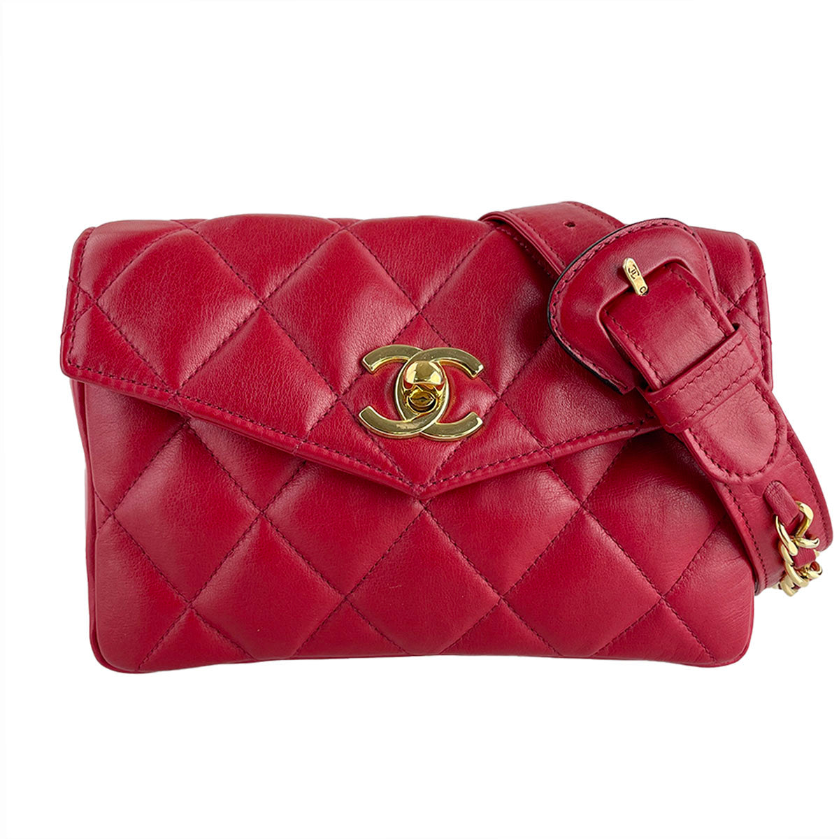 CHANEL Matelasse Lambskin Leather Red Waist bag 4856
