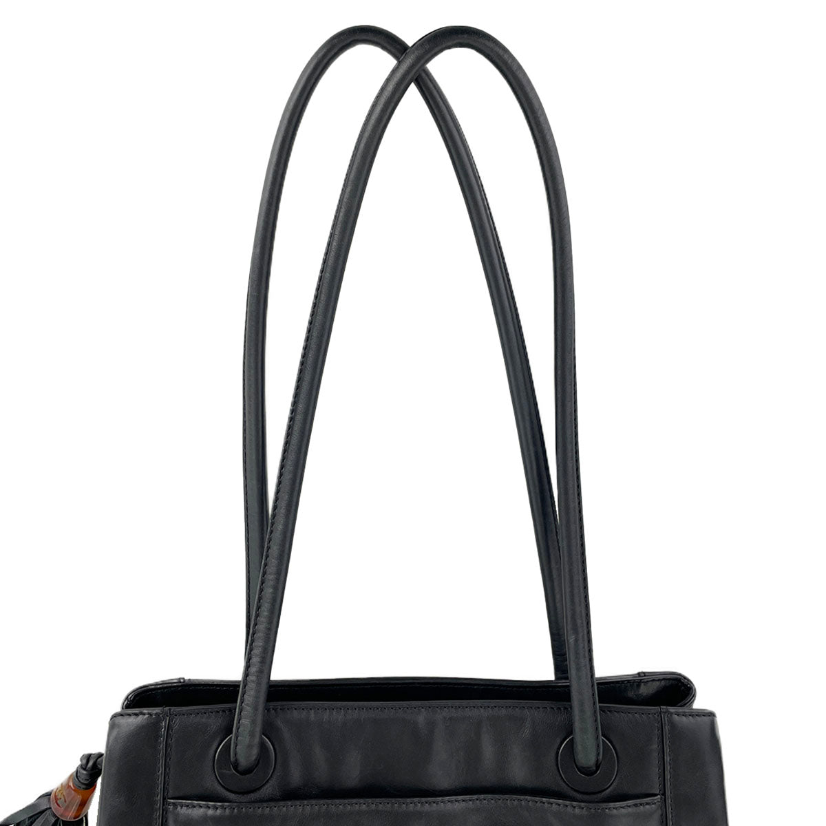 CHANEL Lambskin Leather Fabric Black Fringe Tote bag 4933
