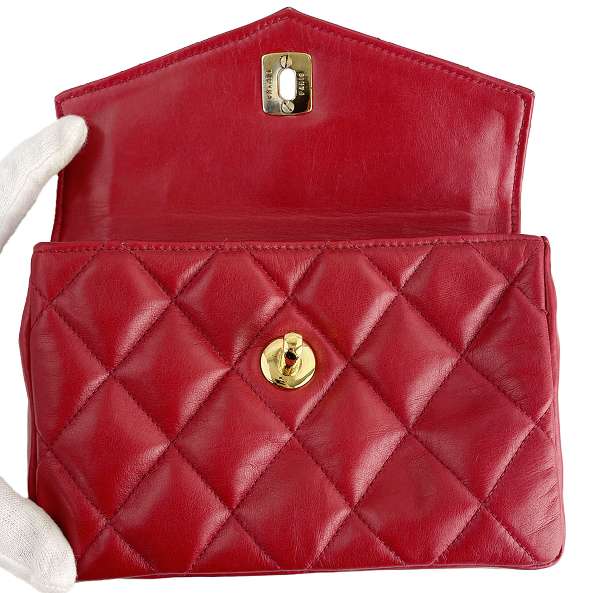 CHANEL Matelasse Lambskin Leather Red Waist bag 4856