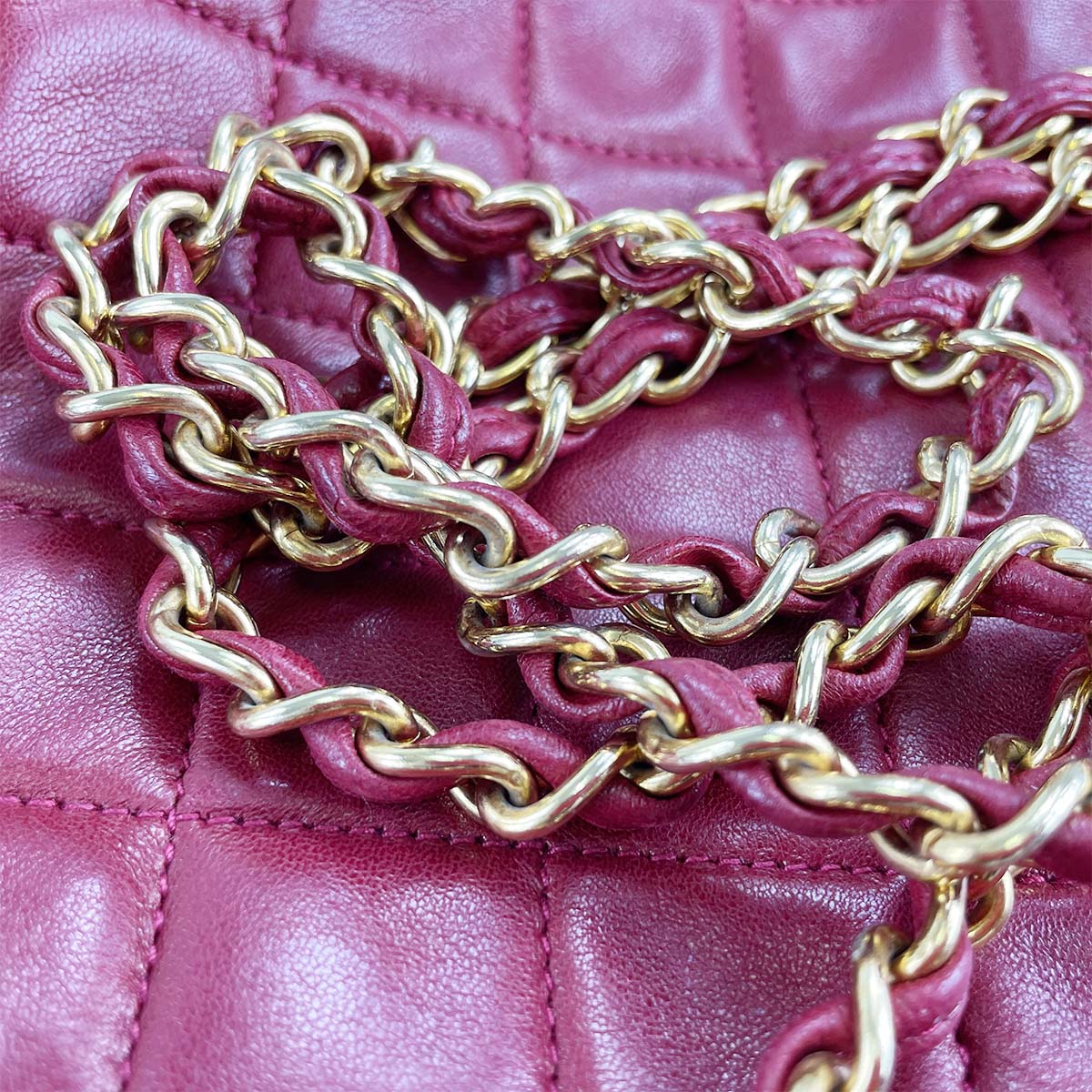 CHANEL Matelasse Fringe Lambskin Leather Fabric Red Chain Shoulder bag 69