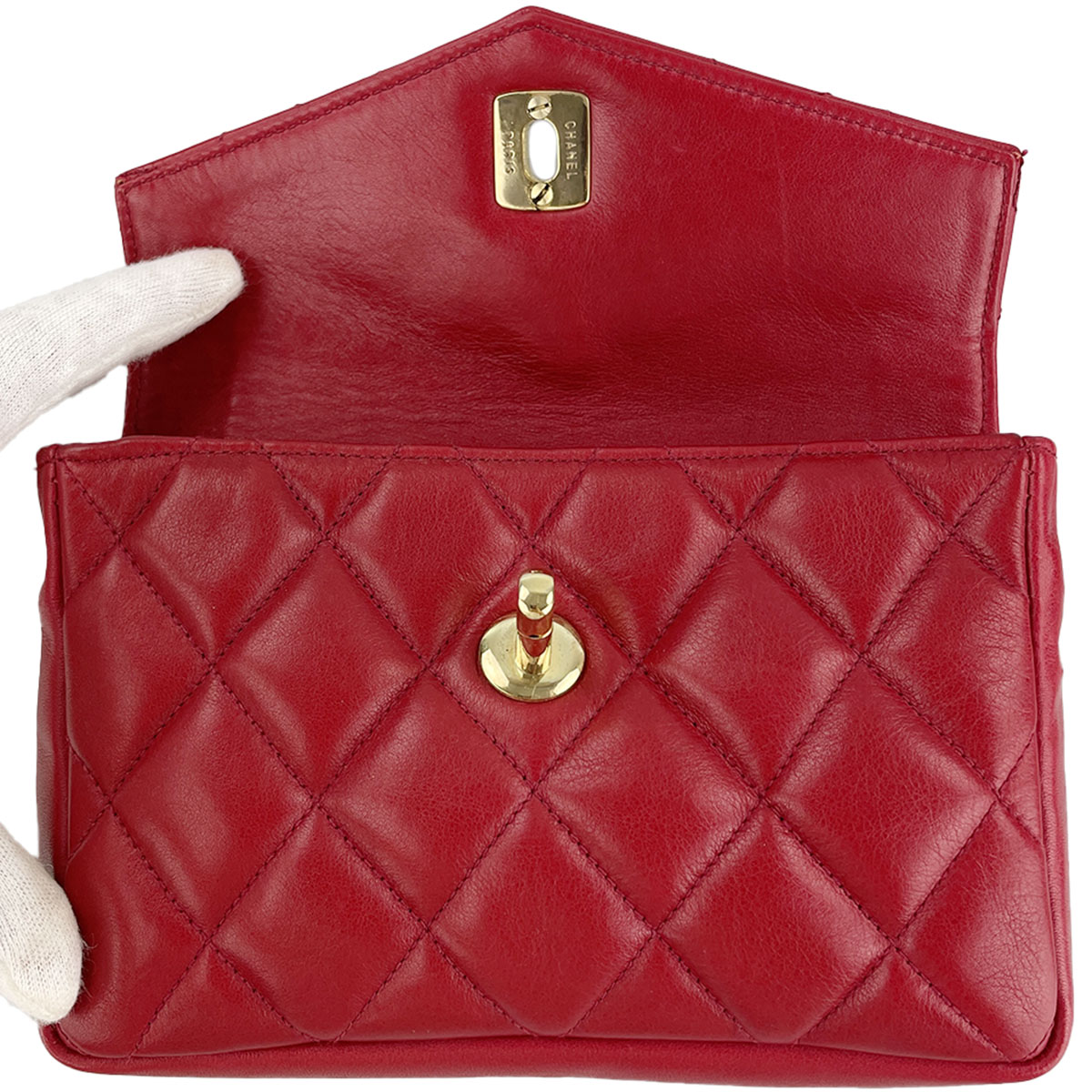 CHANEL Matelasse Lambskin Leather Red Waist bag 4921