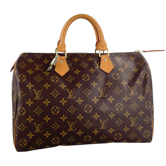 Louis Vuitton Monogram Speedy 35 Coated Canvas Fabric Brown Handbag 4849