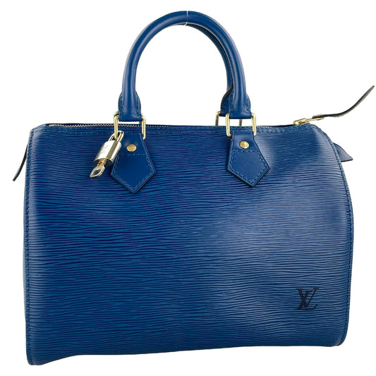 Louis Vuitton Epi Speedy 25 Leather Suede Blue Handbag 4848