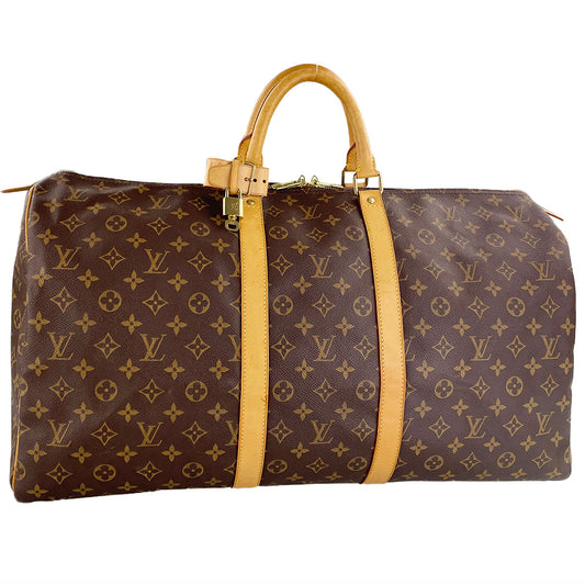 Louis Vuitton Monogram Keepall 55 Coated Canvas Fabric Brown Boston Bag 4857