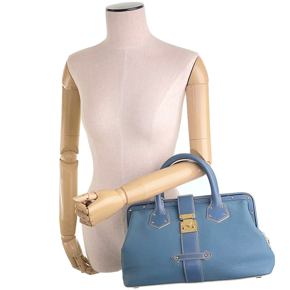 Louis Vuitton Suhali Angenieux PM Leather Fabric Blue Handbag 4851
